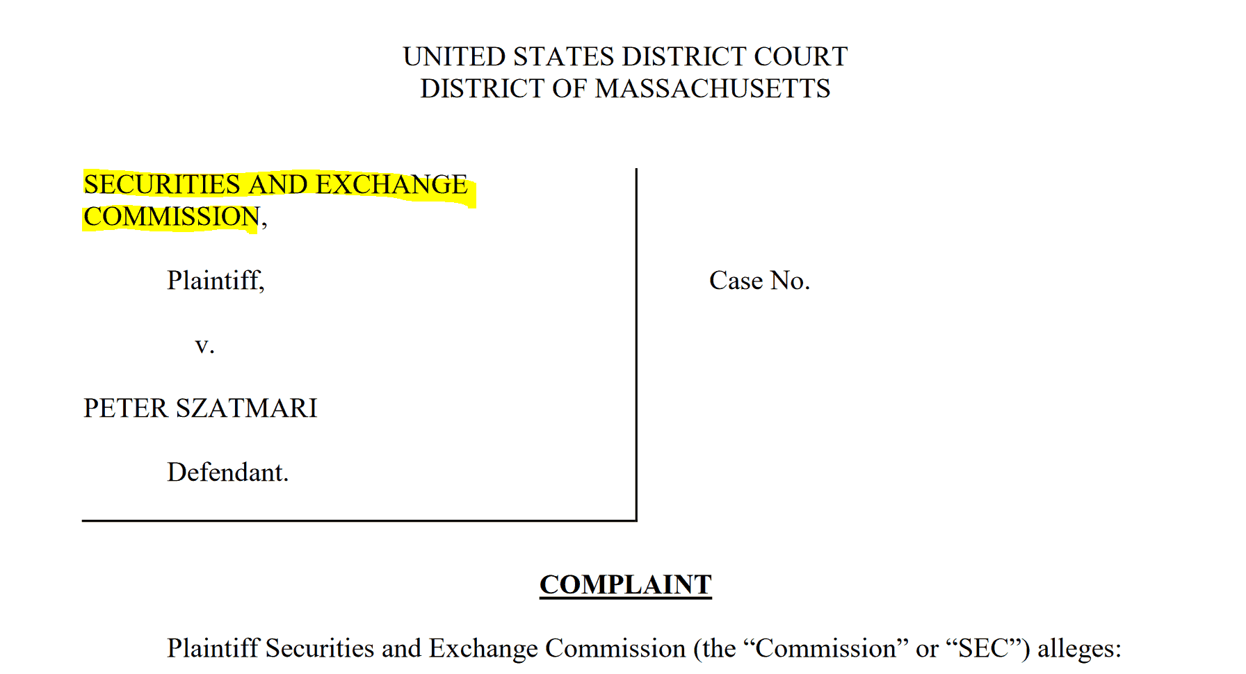 SEC complaint Peter Szatmari