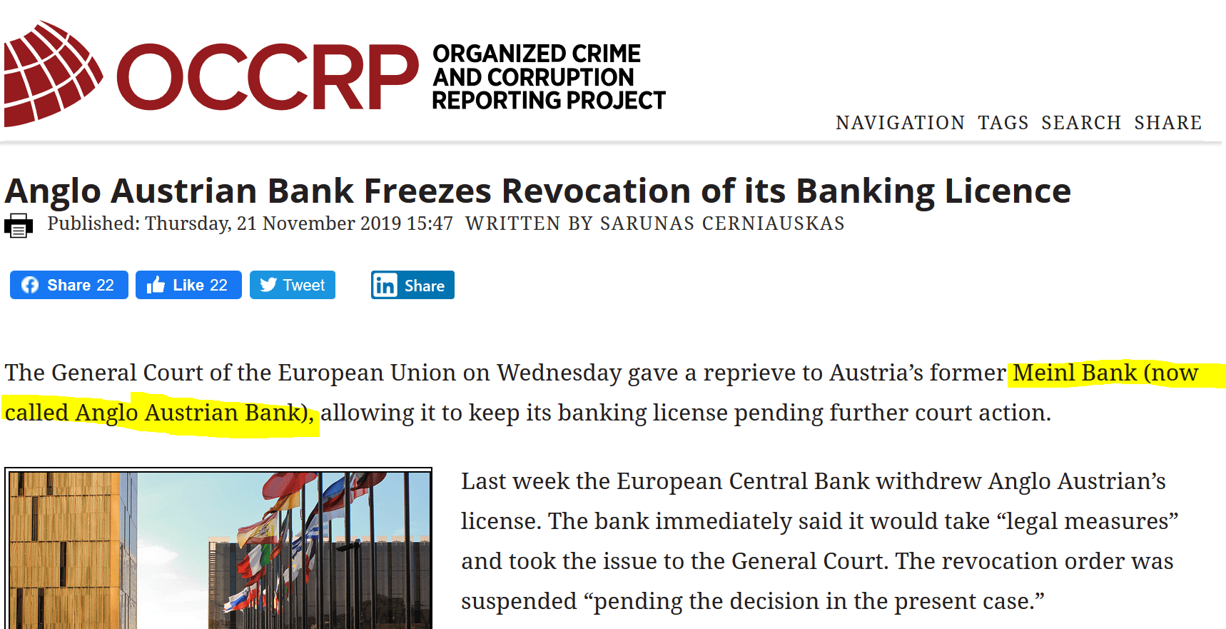 OCCRP Report on Meinl Bank or Anlgo Austrian Bank