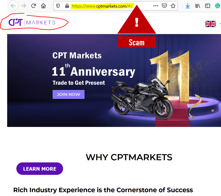 CPT Markets broker scam cloning regulated entity
