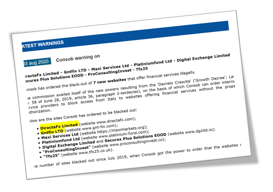 Consob blackened out broker scams