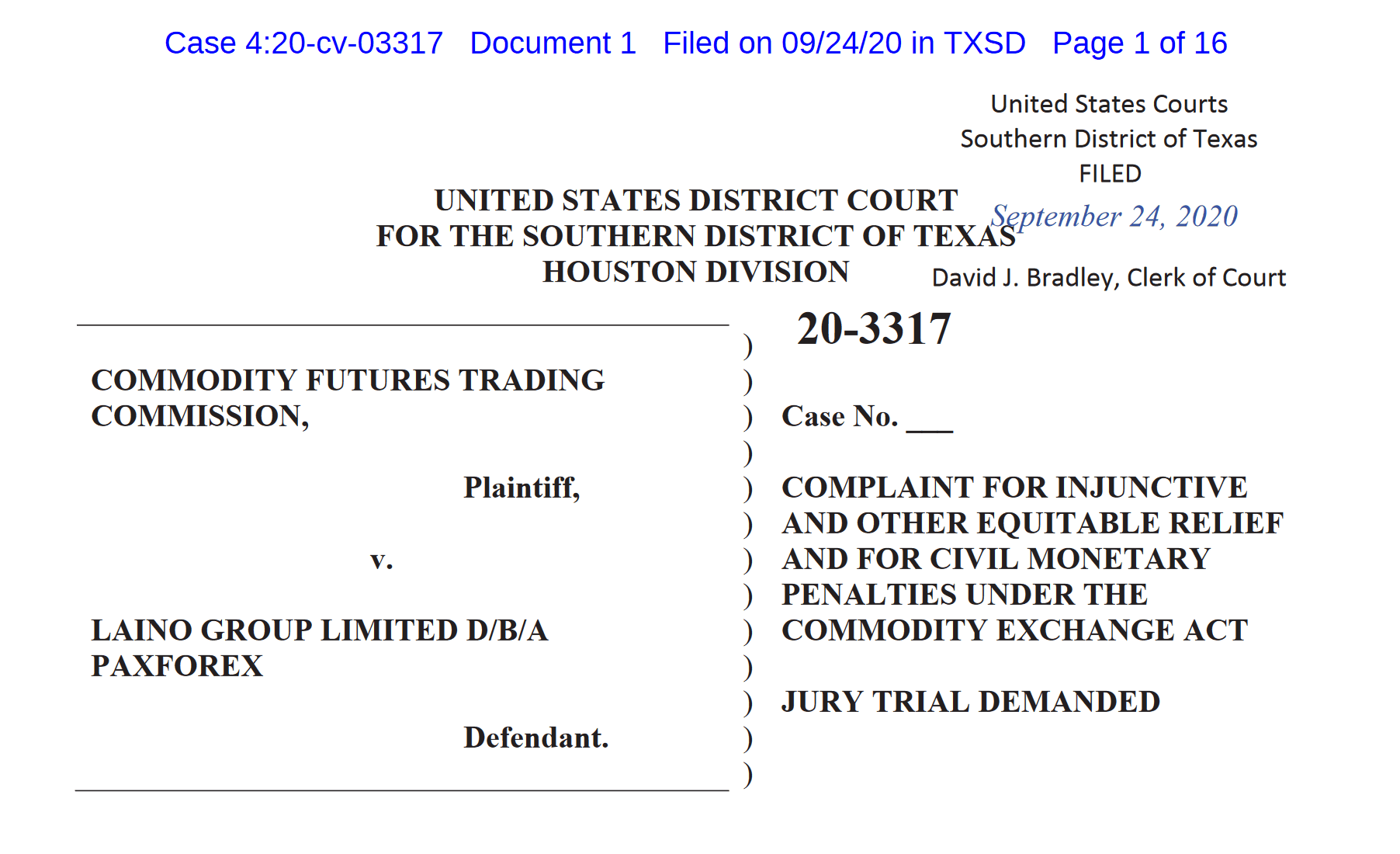 CFTC complaint against PaxForex