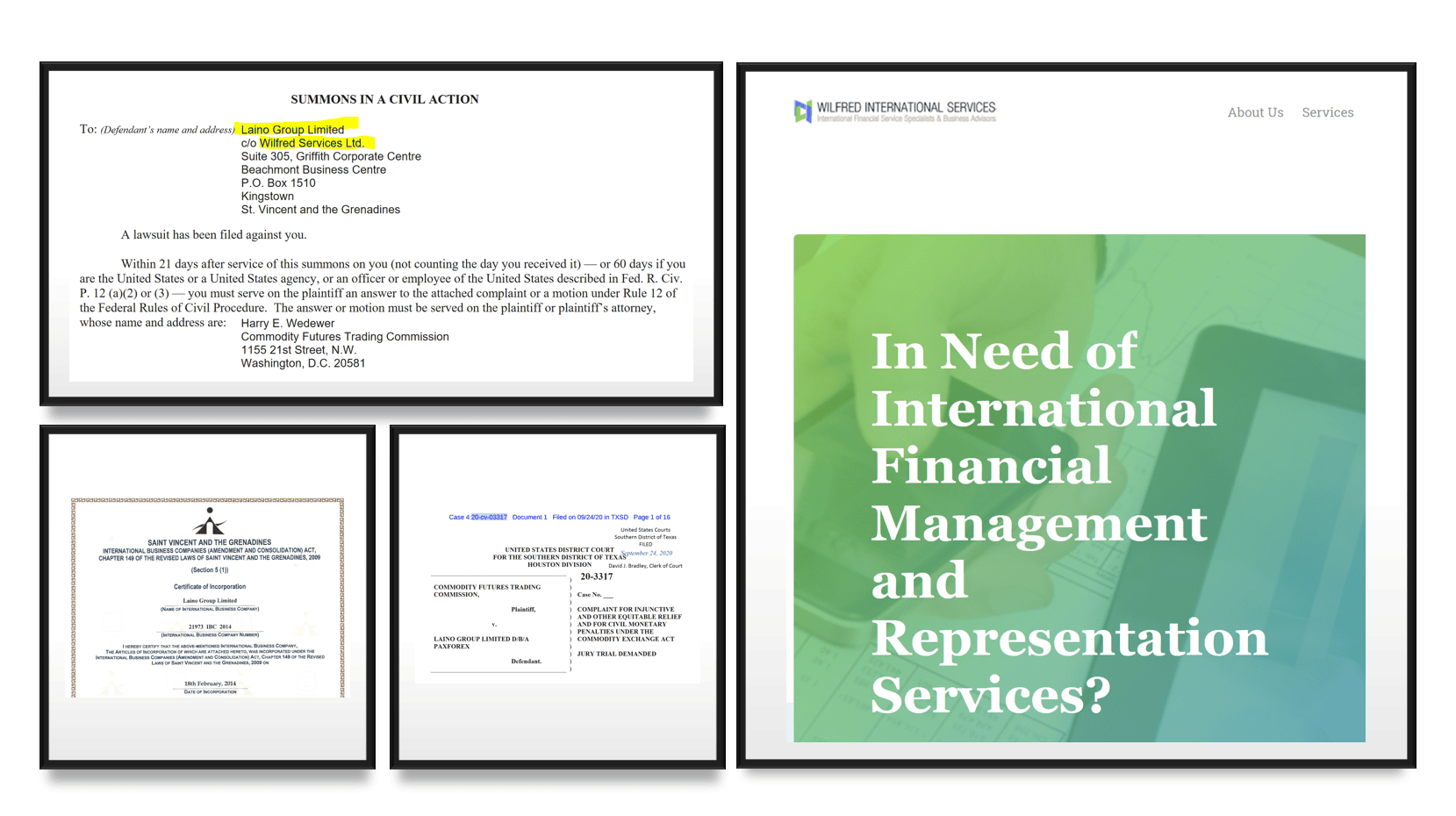 CFTC Complaint PaxForex served on Wilfred Services
