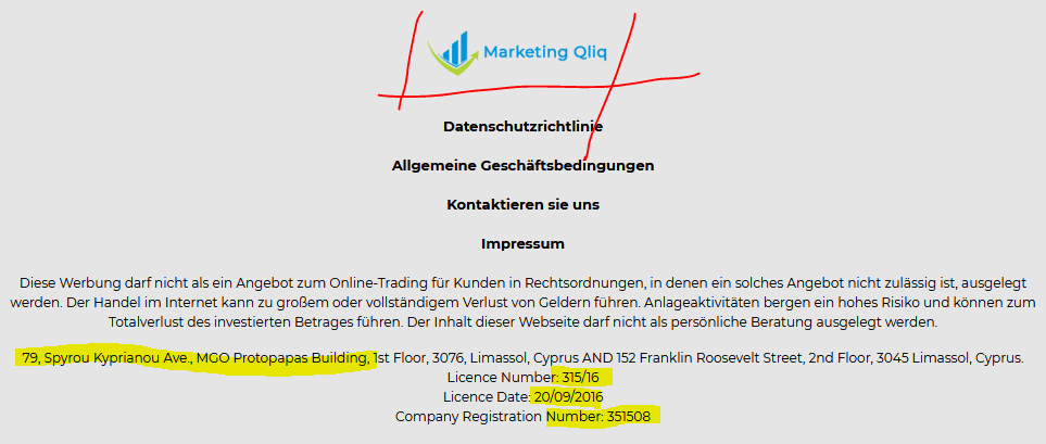 Marketing Qliq scam provides data of CySEC licenses FXBGI Broker Finanial Invest