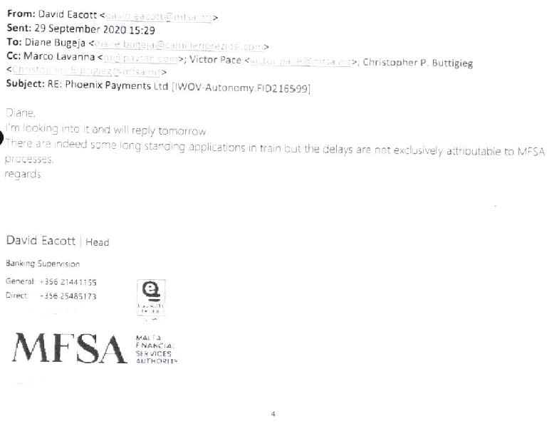MFSA Email communiction with Paytah