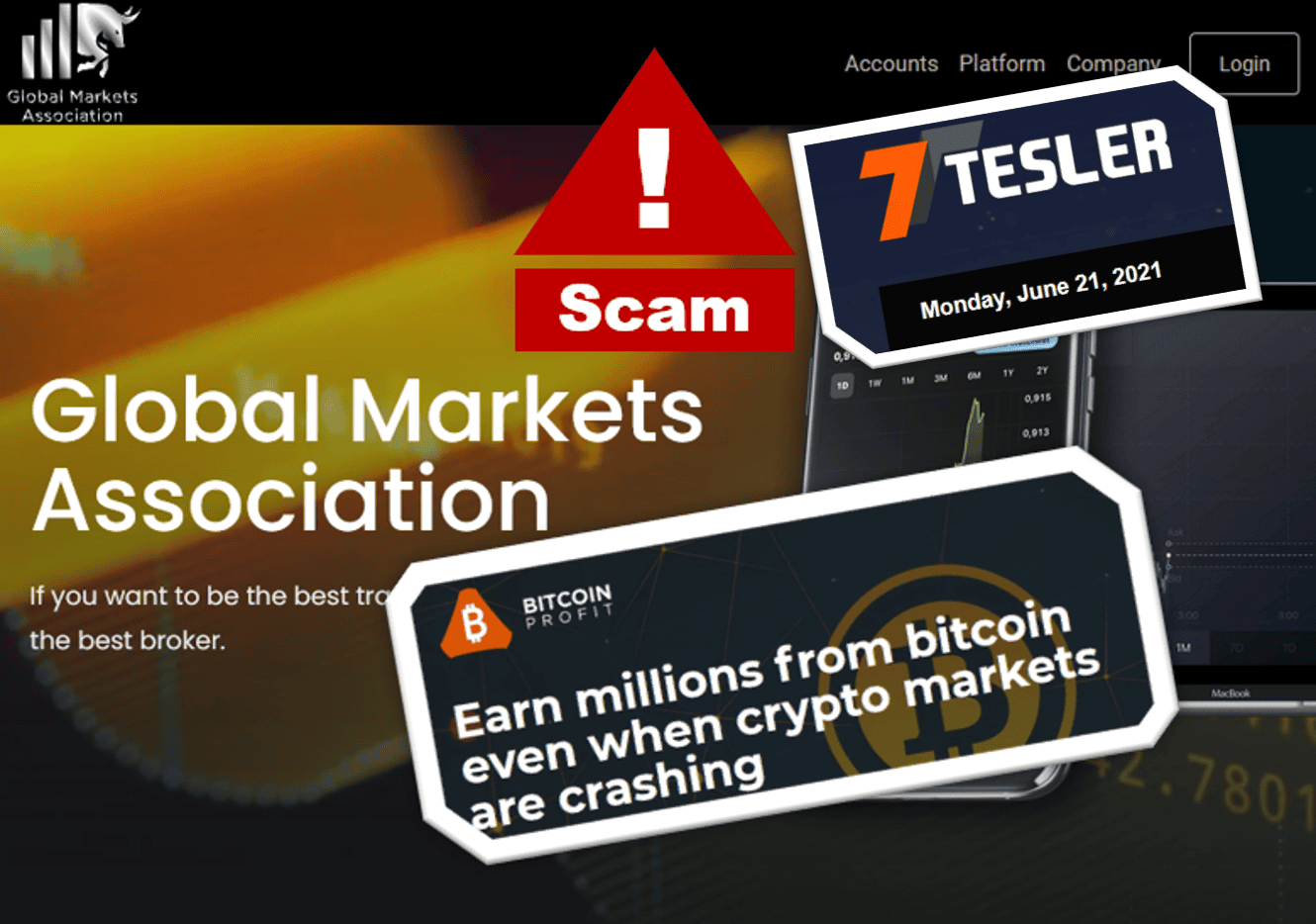 Global Markets Association scam promotec by Tesler and Bitcoin Profit