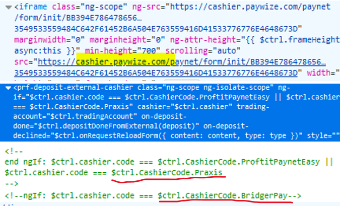 Cryptrader cashier code with PayWize BridgerPay and Praxis Cashier