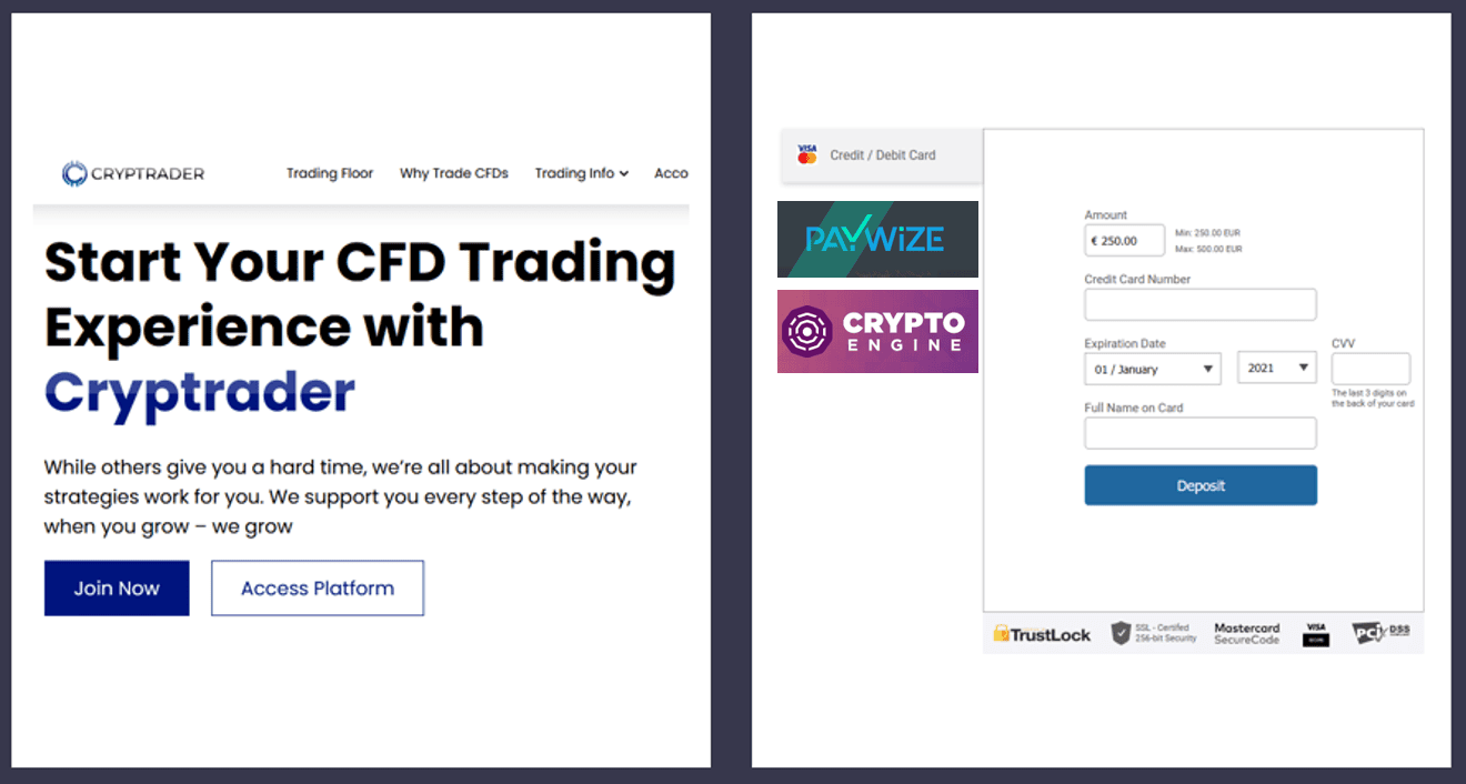 Crypttrader broker scam facilitated by PayWize and CryptoEngine