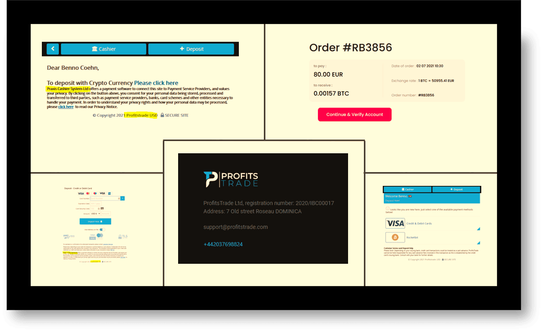 ProfitsTrade scam facilitated by Praxis Cashier and Bitcoin Profit fraud campaign
