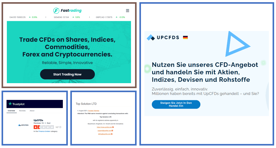 Investor warning FasTrade and UpCFDs broker scams