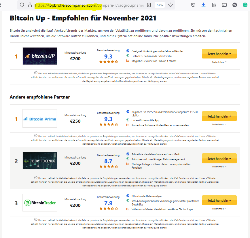 Top Brokers Comparison promotes fraud campaigns
