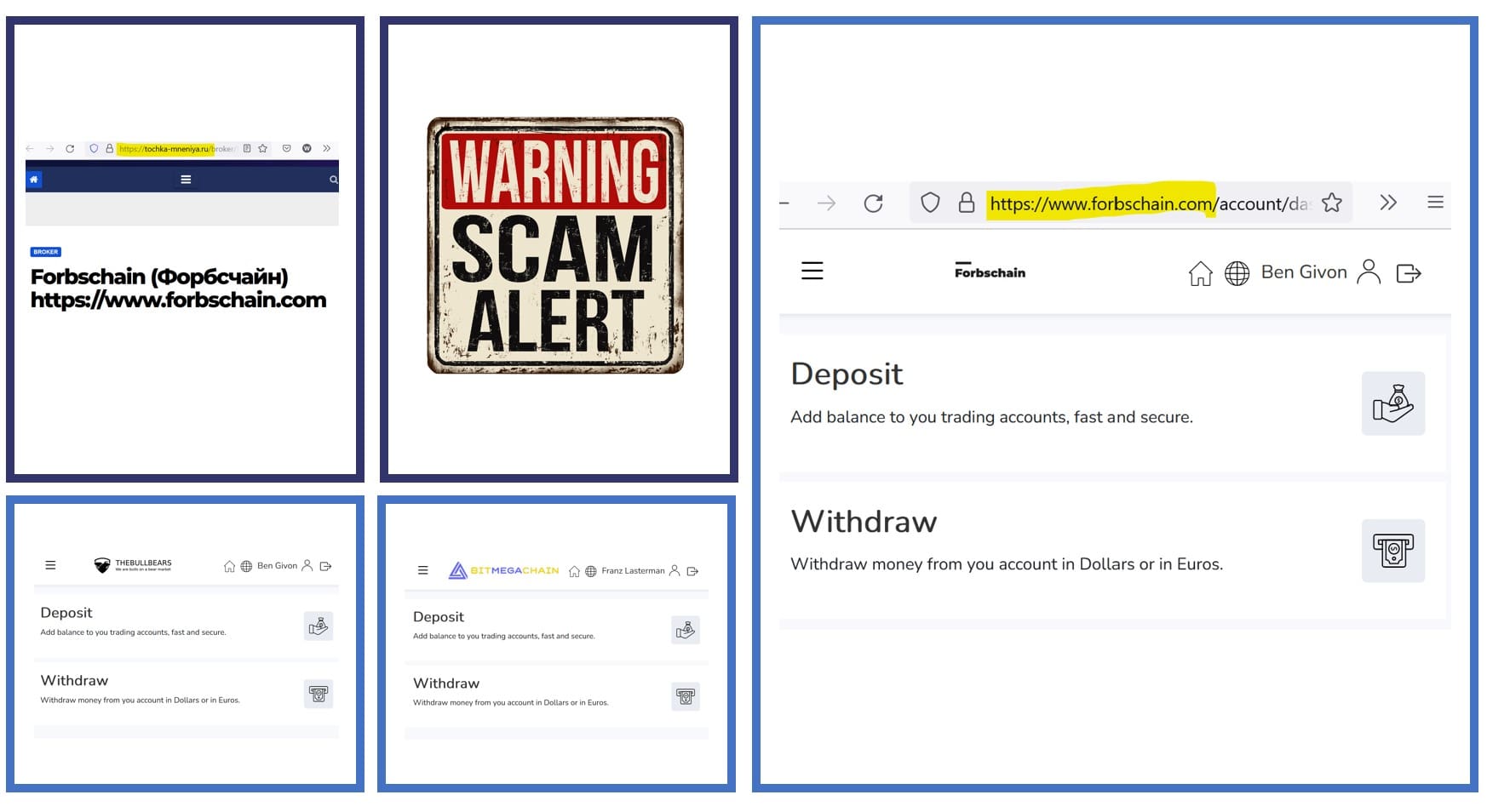 investor warning against BitMegaChain Forbschain and TheBullBear broker scams