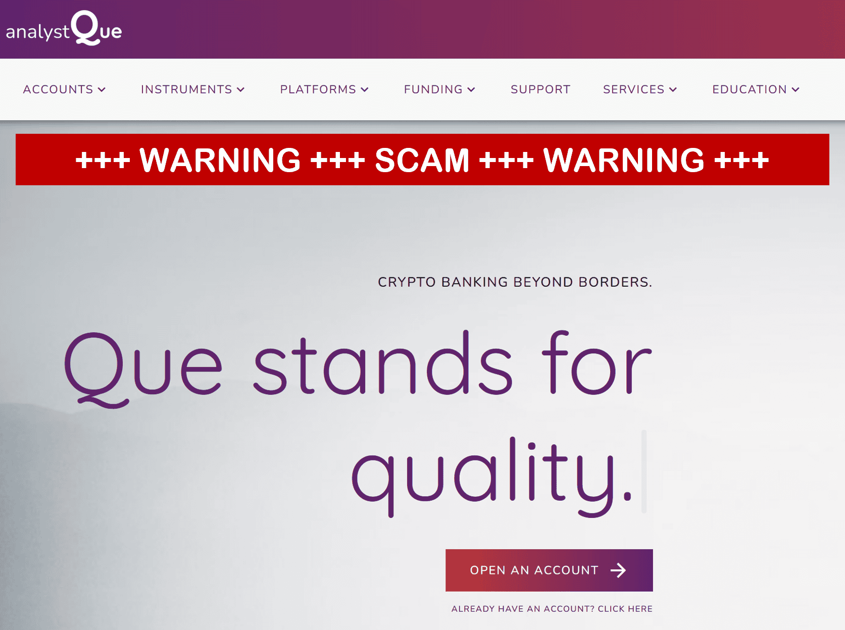 investor warning against AnalystQue broker scam