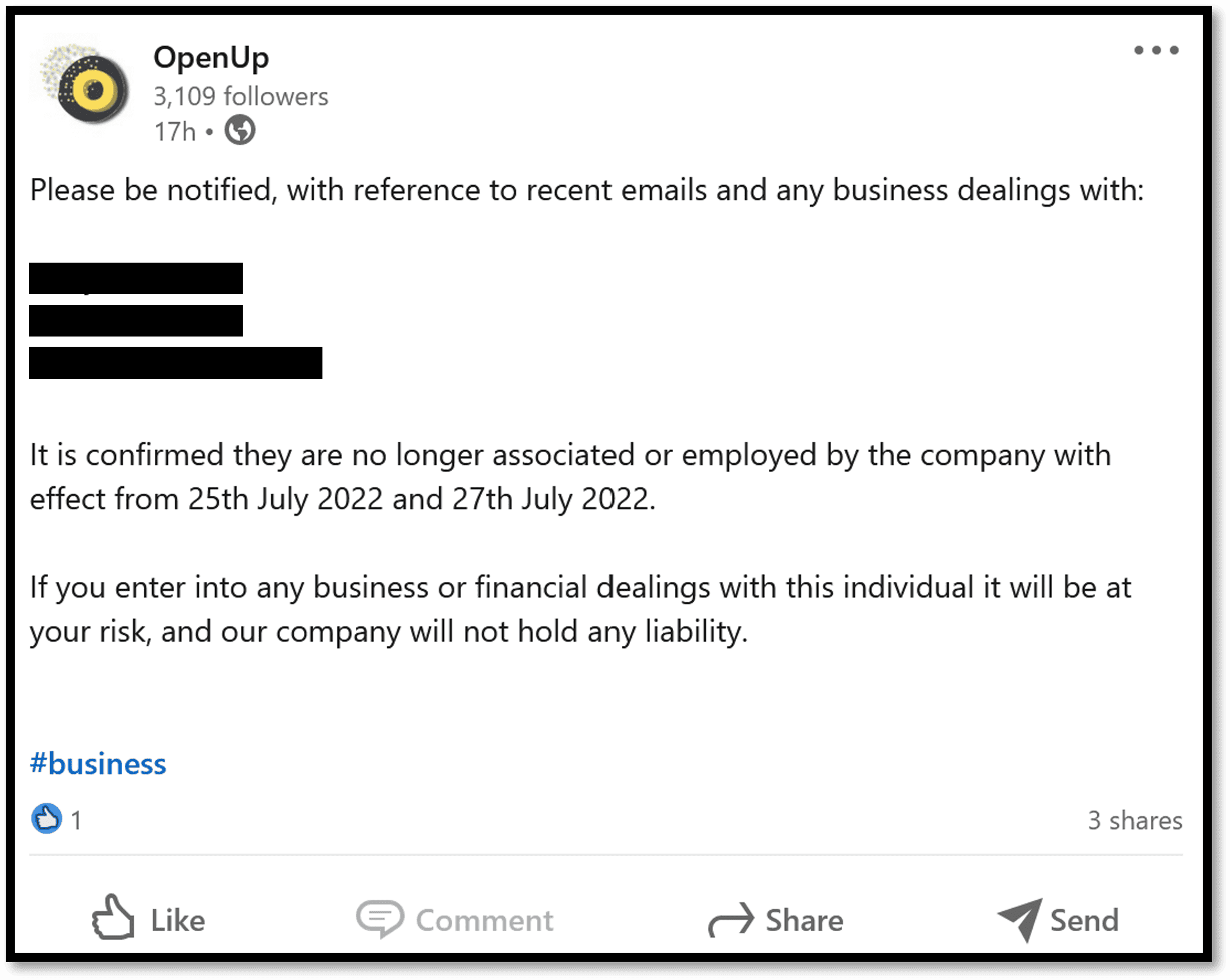 OpenUp.Finance LinkedIn posting