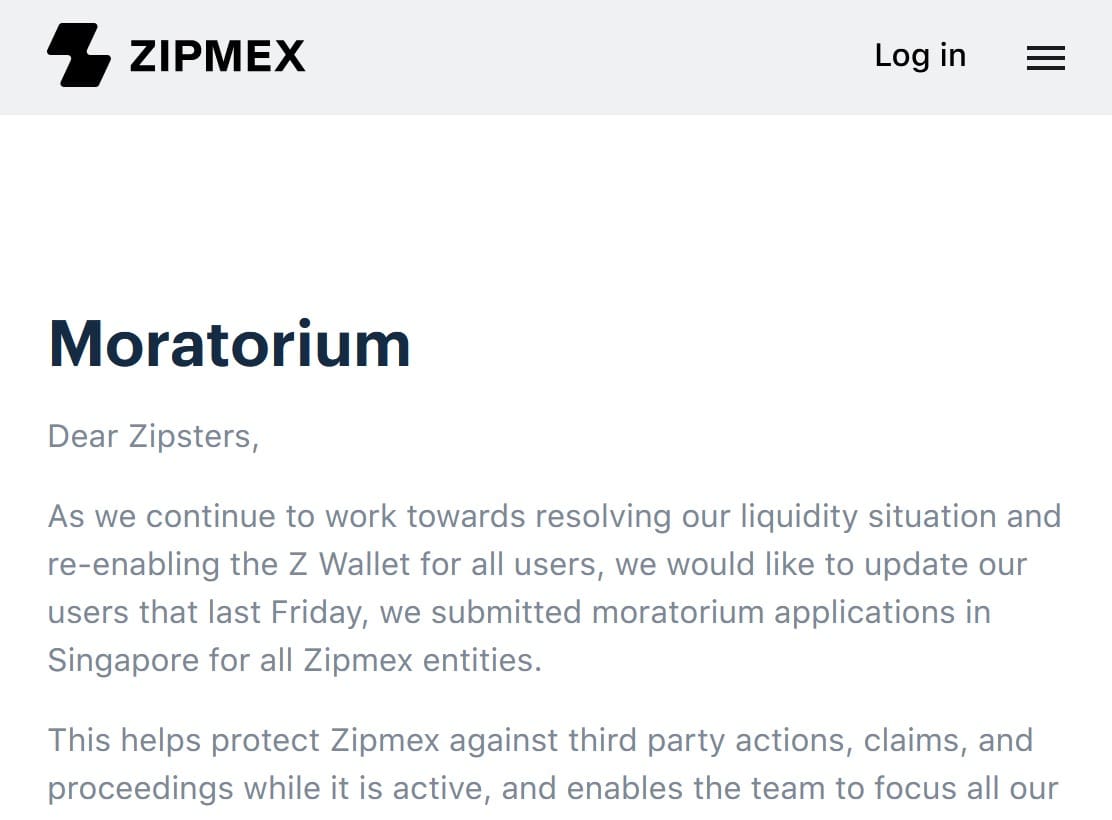 Zipmex files for bankruptcy in Singpore